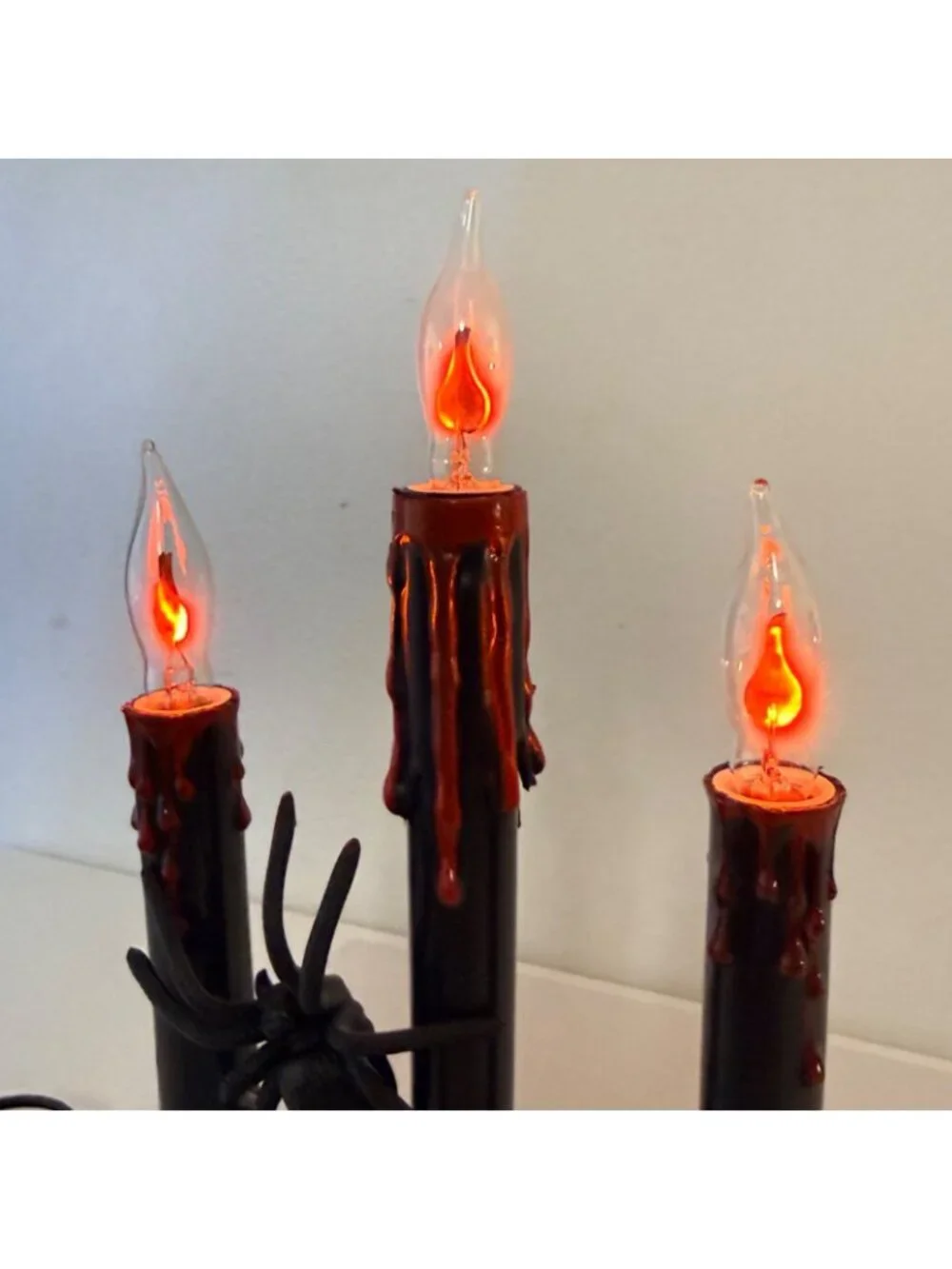 Halloween Bleeding Candle Flickering Candelabra VTG Spider Lamp Electric Plug In